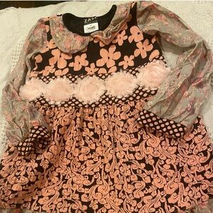ZaZa Couture-Size 2T-Boho dress/Pink & Brown-Flower detail